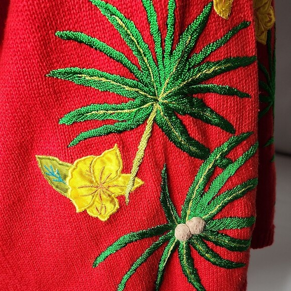 VTG Designers Studio Originals 2X Red Tropical Short Sleeve Sweater Embroidered - Picture 12 of 14